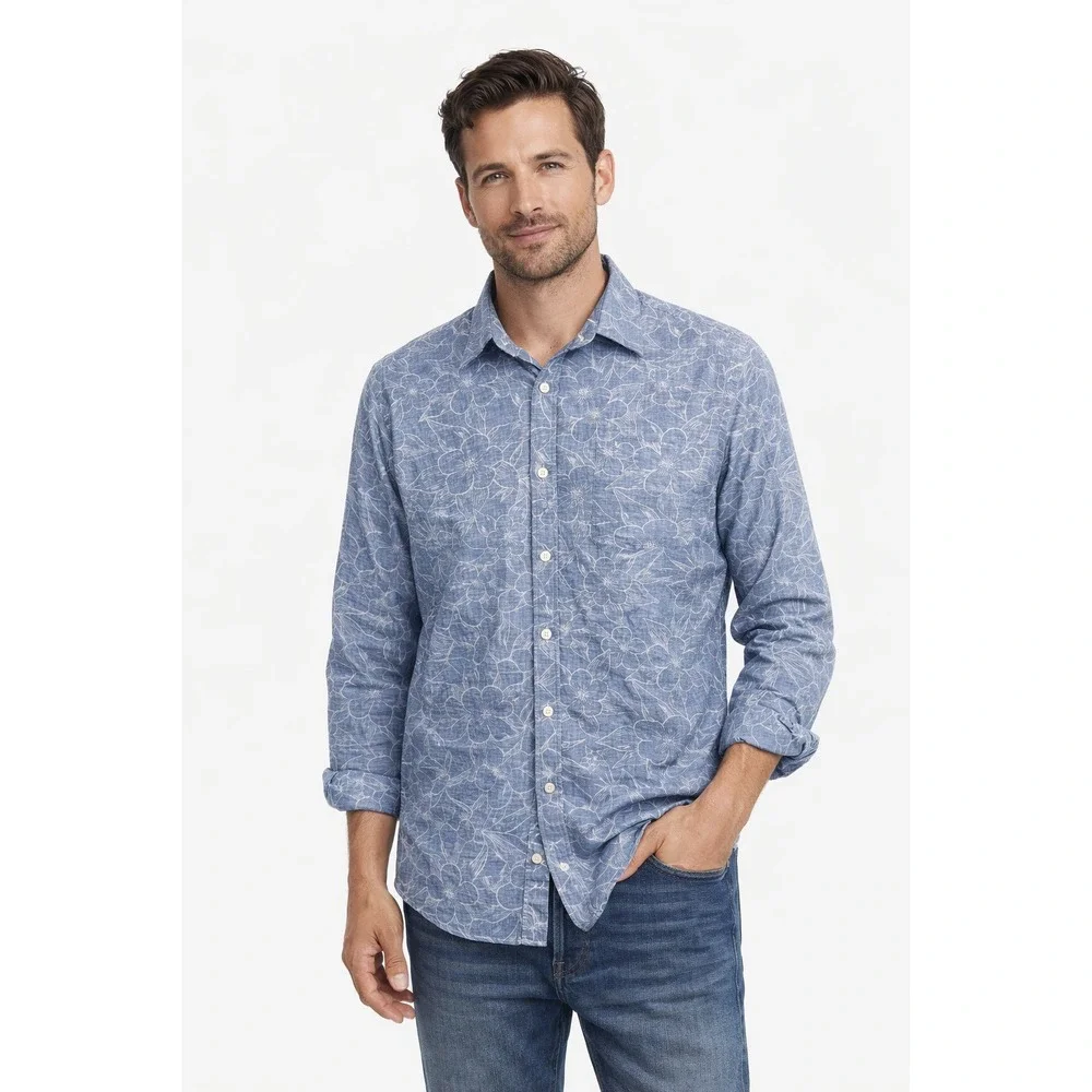 Banana Republic Mens Blue‎ Chambray Long Sleeve Cotton Button Down Shirt Sz L